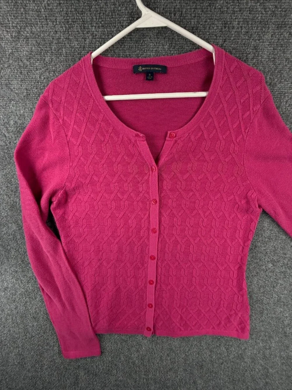 Brooks Brothers Pink Cardigan Sweater Knit XL Textured Long Sleeve Rayon Cotton